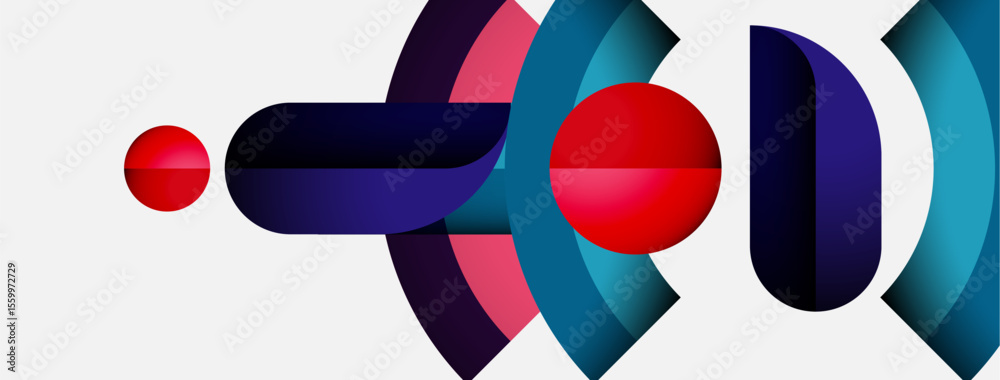 Fototapete abstract geometric shapes, vibrant colors, overlapping forms create dynamic visual composition. red 