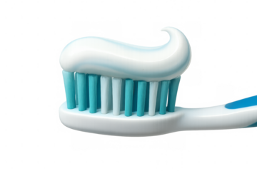 Close-up of toothbrush with toothpaste on transparent background