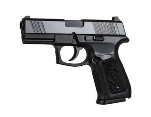 A powerful contemporary handgun with a dark finish showcases its design and readiness.