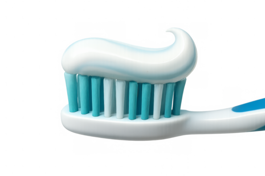 Close-up of toothbrush with toothpaste on transparent background
