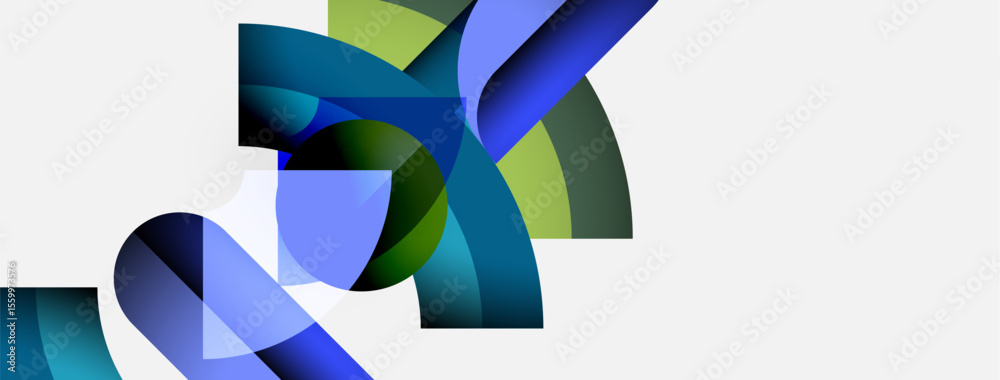 Aufkleber abstract shapes overlap, creating dynamic composition. blues, greens dominate neutral background. mo
