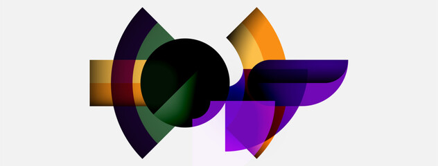 Abstract colorful shapes overlap, creating dynamic composition. Vivid hues blend, forming modern visual experience. Smooth gradients enhance design.