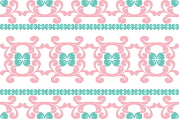 baby shower card, Seamless Pastel Floral Scroll Pattern in Pink and Mint – Elegant Vector Ornament Design