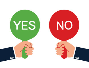 Hand holding sign yes and sign no. Vector illustrator