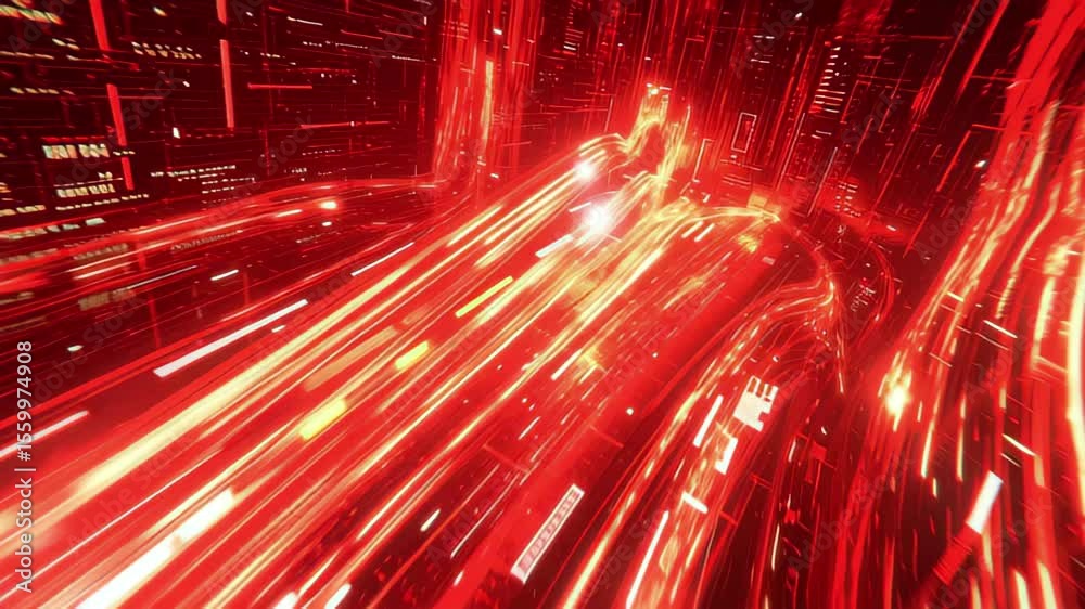 Poster dynamic red light trails create an energetic movement in an abstract digital landscape, red light tr