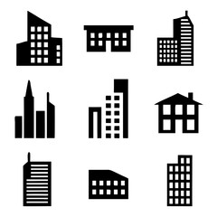 Buildings different icons set. Vector illustration