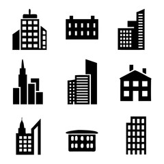 Buildings different icons set. Vector illustration