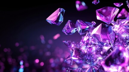 Abstract shattered crystal explosion in vibrant purple and blue hues