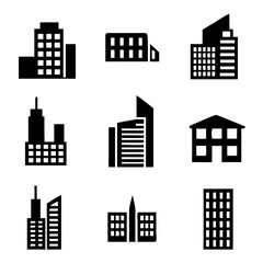Buildings different icons set. Vector illustration