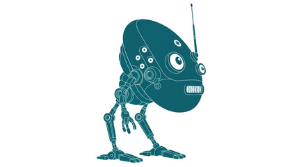 Isolated Sci-Fi Robot Doodle Illustration