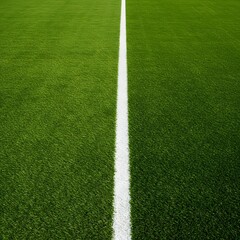 Obraz premium a green grass field with a thick white line running horizontally across the center. Thick horizontal white painted line is running across green grass turf in flat vector illustration, wallpaper