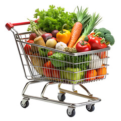 Shopping Cart With Vegetables Isolated On Transparent Background