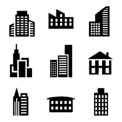 Buildings different icons set. Vector illustration