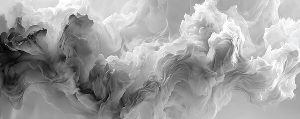 Abstract monochrome image of swirling clouds and smoke creating a dynamic and ethereal atmosphere