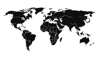 World map silhouette on gray background. Vector