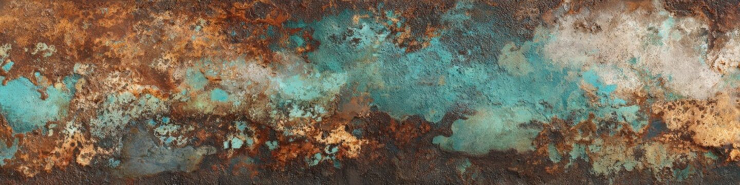 Abstract rusty metal texture. Grunge background with teal and brown tones. Ideal for web design, print, and more.