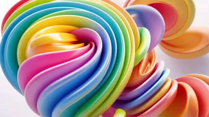 Starting ribbon 3D form spinning and zooming, revealing loops in virtual studio, rainbow gradient - Powered by Adobe