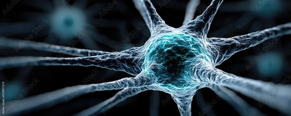 Aufkleber Cortex processor supports neuron activation process concept. Detailed close-up of a neuron showcasing its intricate structure.