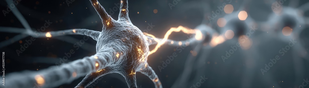 Aufkleber Cortex processor supports neuron activation process concept. Close-up view of a neuron structure transmitting signals.