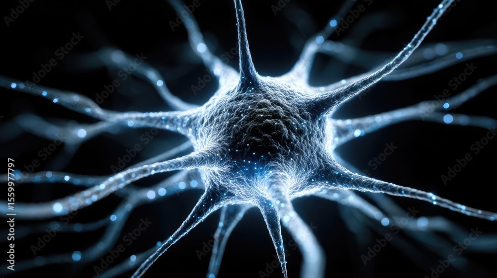 Aufkleber Cortex processor supports neuron activation process concept. Close-up of a neuron showcasing its intricate structure.