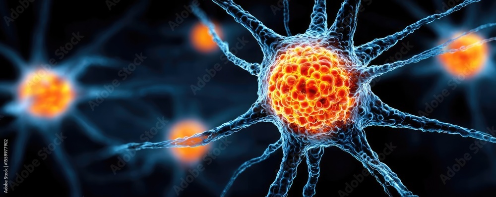 Poster Cortex processor supports neuron activation process concept. Close-up view of neurons highlighting their intricate structure.