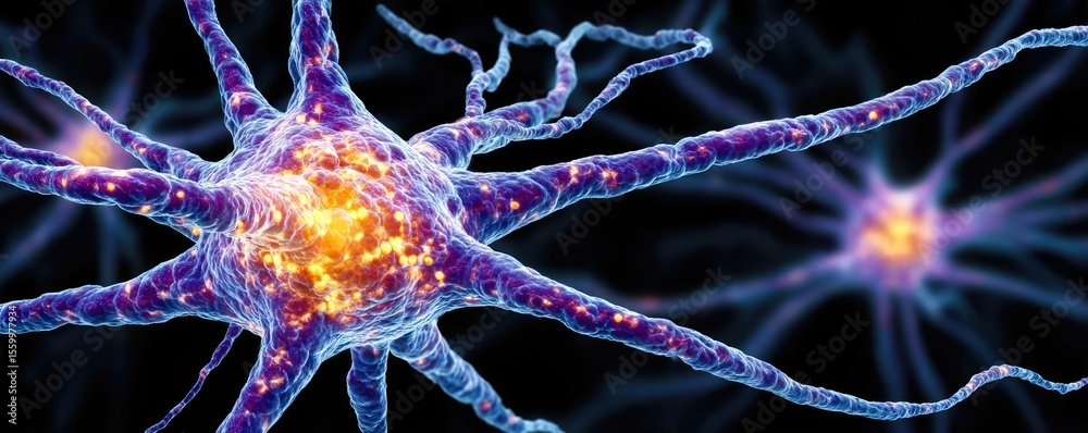 Aufkleber Cortex processor supports neuron activation process concept. Detailed view of a neuron showcasing its intricate structure.