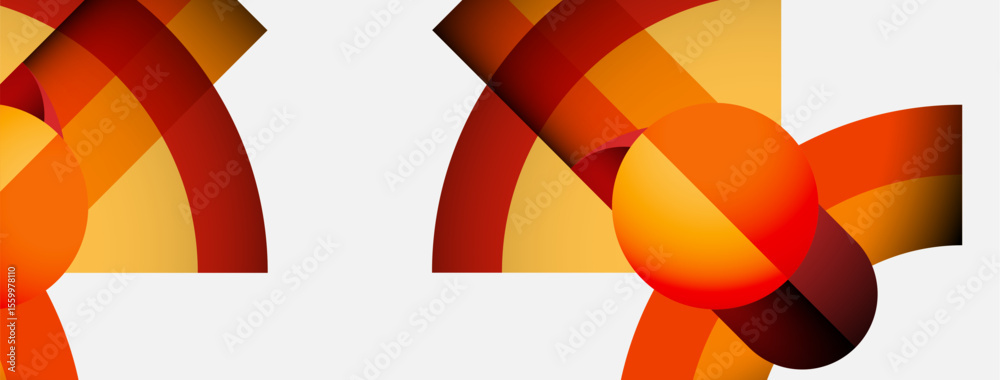 Poster abstract shapes overlap, creating warm color gradients. orange, yellow, red hues dominate white back