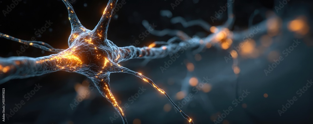 Aufkleber Cortex processor supports neuron activation process concept. Close-up of glowing neurons showcasing intricate neural connections.
