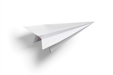 A paper airplane flying on a white background with no shadow, A paper airplane soaring against a plain white background, emphasizing its simple design and flight