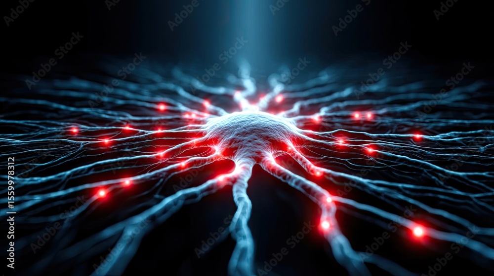 Aufkleber Cortex processor supports neuron activation process concept. Abstract representation of neural connections in vibrant colors.