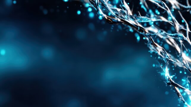 An exquisite abstract image capturing the elegance of water in motion with glimmering blue lights, symbolizing freshness, fluidity, and a sense of tranquility and calmness.