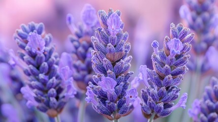 Closeup of Lavender Flower Clusters in Bloom