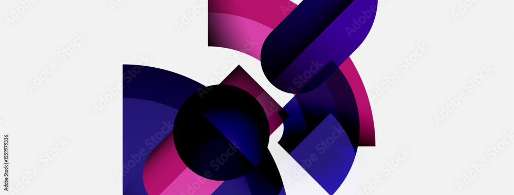 Poster abstract shapes overlap, creating vibrant pinks, purples, blues. modern design, clean background, dy