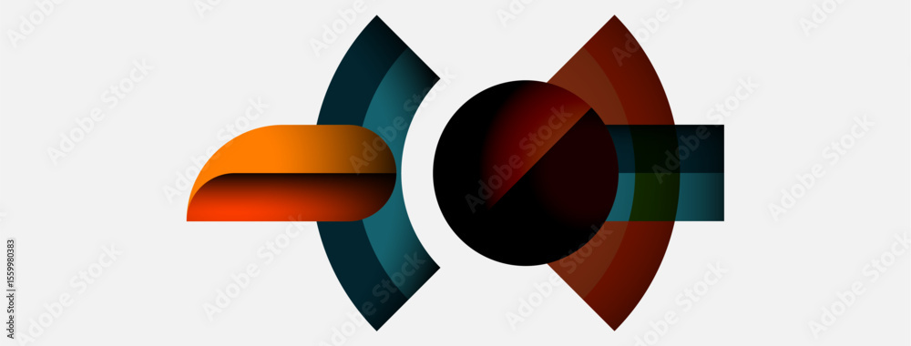 Poster Abstract graphic design. Circular shapes overlap, creating dynamic visual effect. Warm, cool colors blend seamlessly. Modern, minimalist aesthetic.