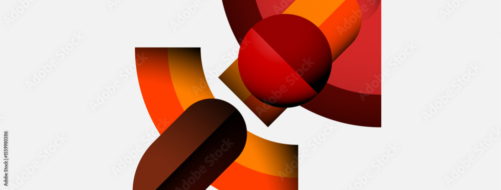 Aufkleber Abstract composition featuring overlapping shapes. Red, orange hues dominate design, creating dynamic visual impact. Minimalist style.