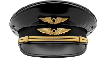Isolated Pilot Hat with Golden Emblems