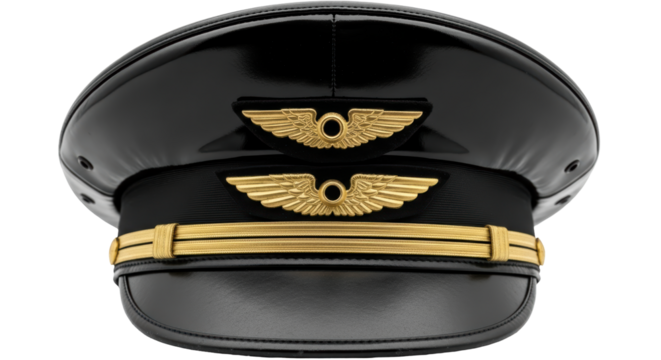 Isolated Pilot Hat with Golden Emblems