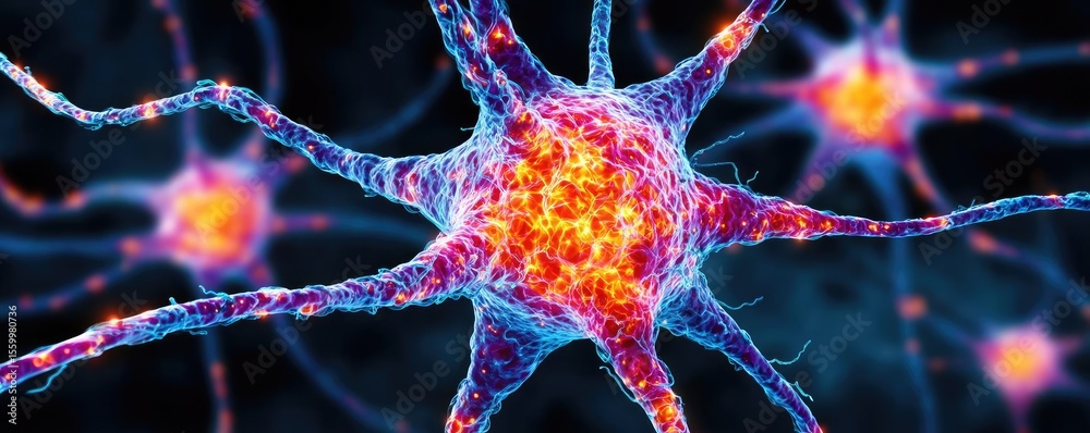Aufkleber Neuro logic for adaptive neuron and biological concept. Colorful representation of human neurons in a digital format.