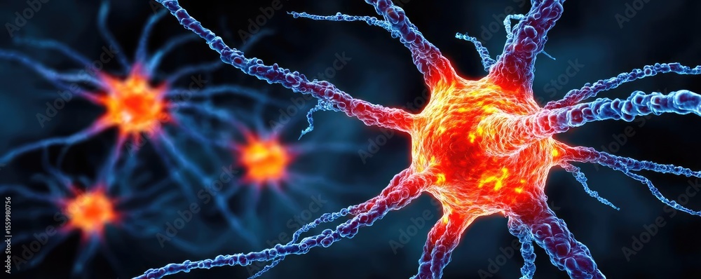 Aufkleber Neuro logic for adaptive neuron and biological concept. Illustration of vibrant neurons in a complex neural network.