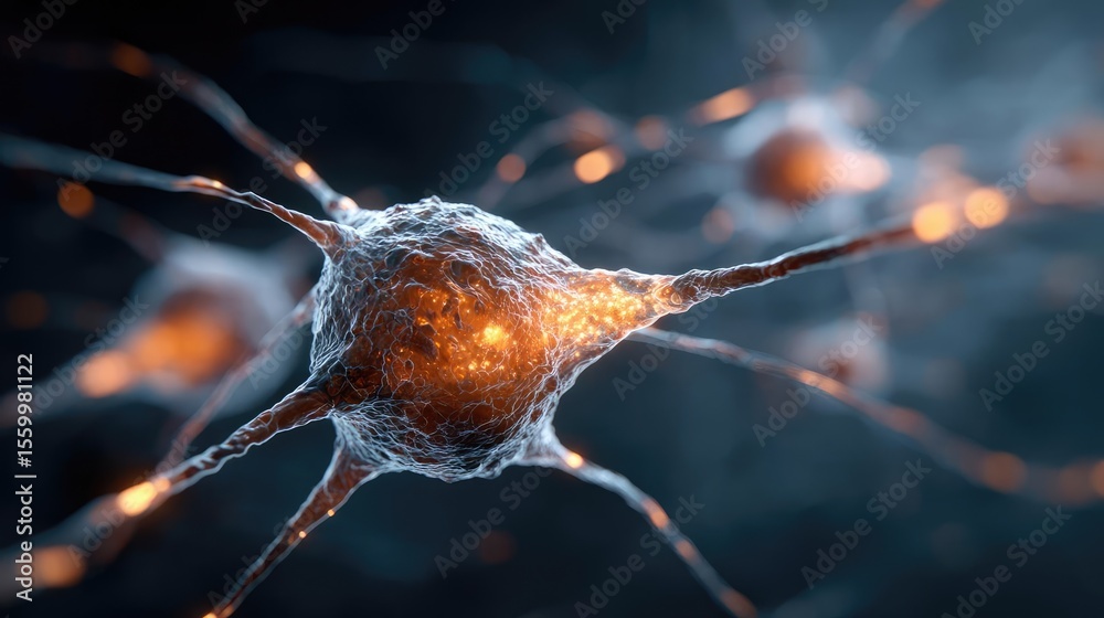 Aufkleber Neuro logic for adaptive neuron and biological concept. An abstract view of neurons and synapses in a digital format.