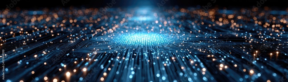 Aufkleber Cortex processor supports neuron activation process concept. Futuristic digital background with glowing lights and particles.