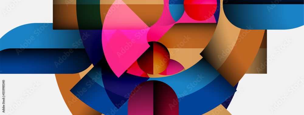 Poster abstract geometric composition. shapes overlap, creating vibrant color contrasts. modern design, dig