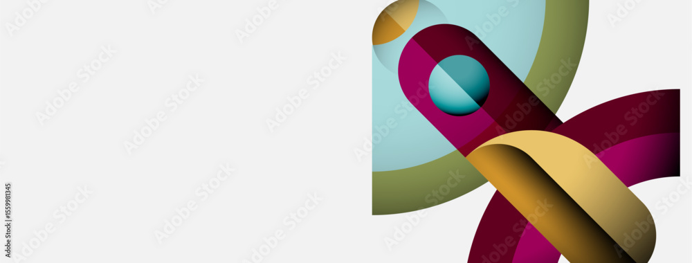 Aufkleber Abstract colorful ribbons intertwine, forming dynamic shapes. Sphere adds depth, creating modern visual impact.