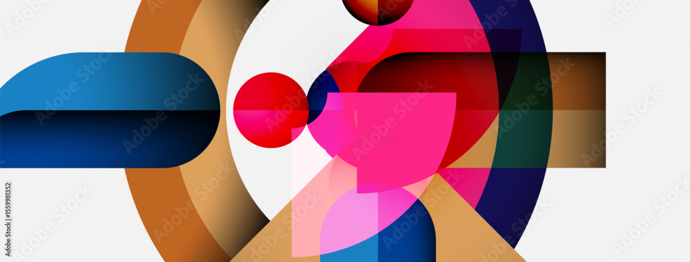 Aufkleber Abstract geometric composition. Overlapping shapes create dynamic visual interest. Colors blend, forming modern artwork.