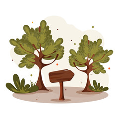 Postcard for design. Warm illustration, autumn, colorful leaves. Autumn seasonal postcard with a pointer and trees.