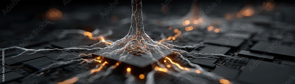 Aufkleber Cortex processor supports neuron activation process concept. Abstract representation of electric impulses in digital circuits.