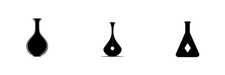 Silhouette pictograms of laboratory glassware including flasks and beakers in a clean, minimal design