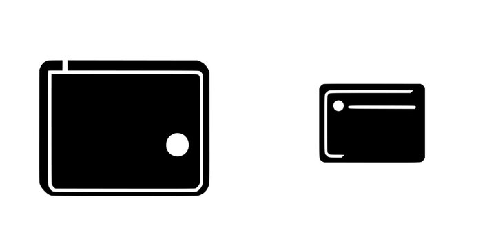 Silhouette pictograms of a wallet and a card, ideal for illustrations of financial transactions and personal items