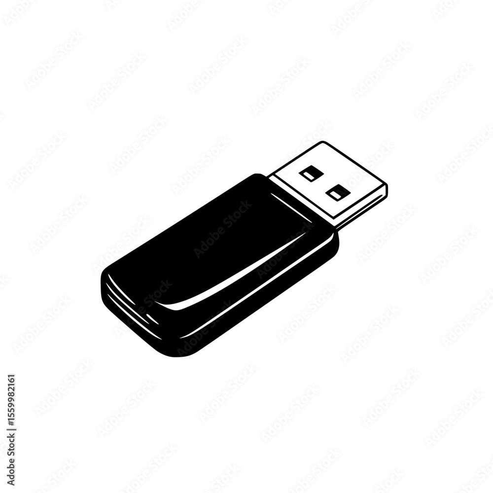 Poster silhouette pictogram of a usb flash drive showing storage device and computer connection technology 