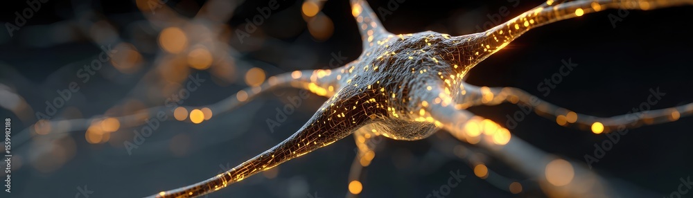 Aufkleber Cortex processor supports neuron activation process concept. Close-up view of a neuron showcasing intricate details and glow.